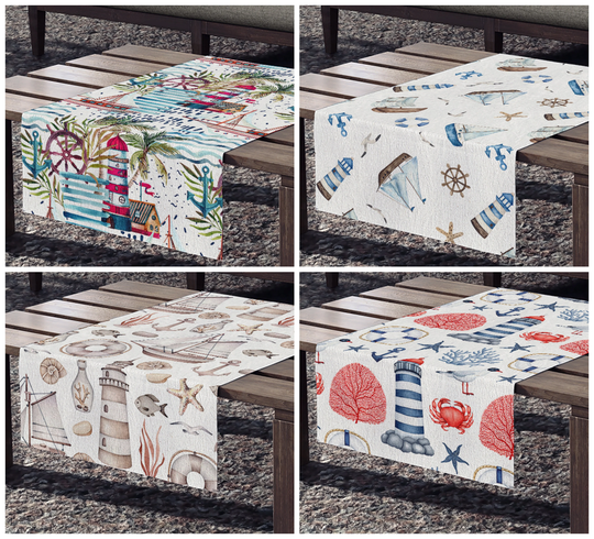 Nautical Table Runner, Coastal Table Marine Theme Lighthouse Runner, Beach Decor, Coastalliving