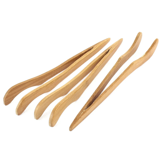 Office Teahouse Heat Resistant Bamboo Teacup Clamp Clip 3Pcs - Wood Color - 7" x 0.6"( L*W)