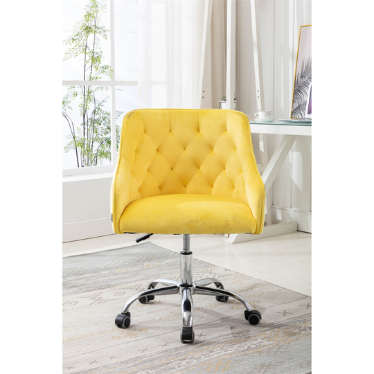 Velvet Upholstered Swivel Tufted Adjustable Height Homeoffice Task Chair With Silver Legs