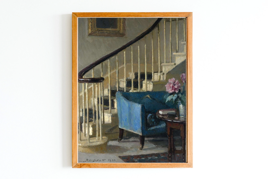 Art Print | Interior With A Blue Sofa Oil Painting Old Room Scene Art Print French Antique Wall Impressionist