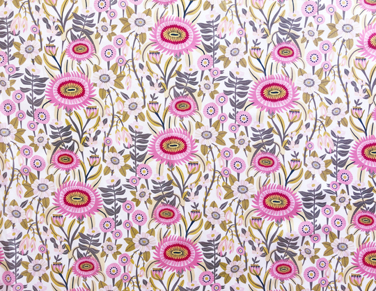Folk Cottage Garden Pink Green Floral Quilting Cotton Fabric By 1/4 Or 1/2 Yard, Fat Quarter Fabric, Australian