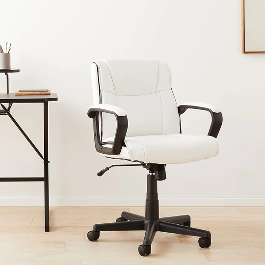 Office Desk Chair with Armrests, Adjustable Height/Tilt, 360-Degree Swivel, 275Lb Capacity - White