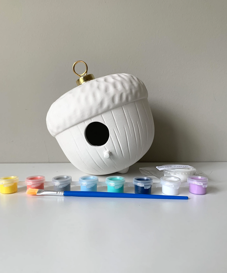 Acorn Bird House Ceramic Paint Kit, At Home Pottery Painting, Virtual Event Craft, Birthday Party Craft, & Sip, Ready To