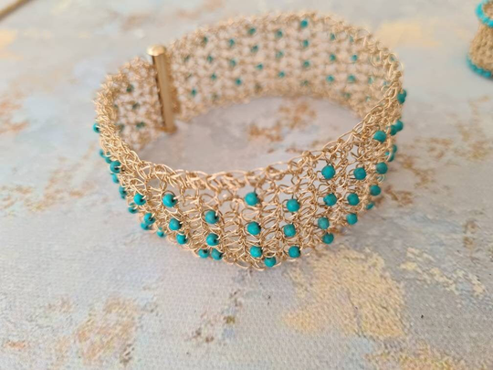 Gold Turquoise Bracelet, Statement Wide Cuff, Women's Gemstone Jewelry, Boho Handmade Jewelry, December Birthday Gift, Style