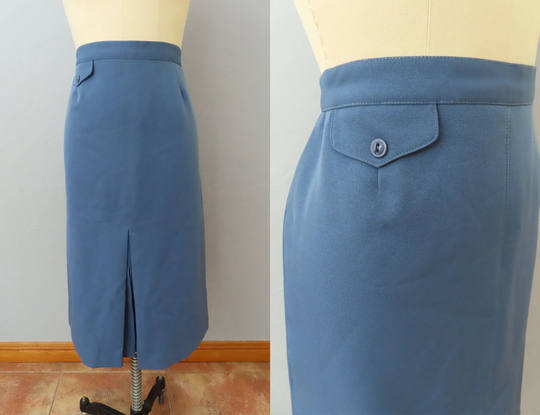 Vintage 70S Blue Midi Pencil Skirt | Size Medium Secretary Office High Waist