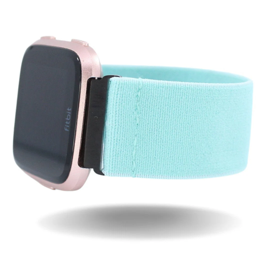 Elastic Fitbit Versa Watch Band - 1, 2, Lite- Custom Fit Solid Teal Light Blue Soft Boho Chic Summer Spring Fall Winter Ice Gift