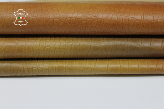 Autumn Colors Distressed Crocodile Embossed Textured On Soft Italian Lambskin Lamb Sheep Leather Hide Hides Skin Skins 7Sqf 0.5mm #a9590