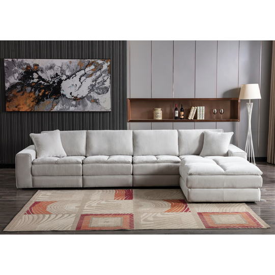 Roundhill Furniture Breton Contemporary Fabric Tufted 5 Piece Sectional Sofa, Oyster