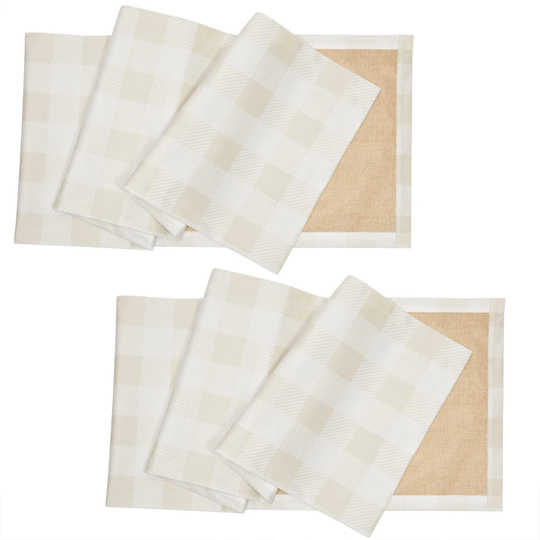 2 Pack Buffalo Plaid Table Runner, White and Beige Check, Reversible Burlap and Cotton (14 x 72 in)