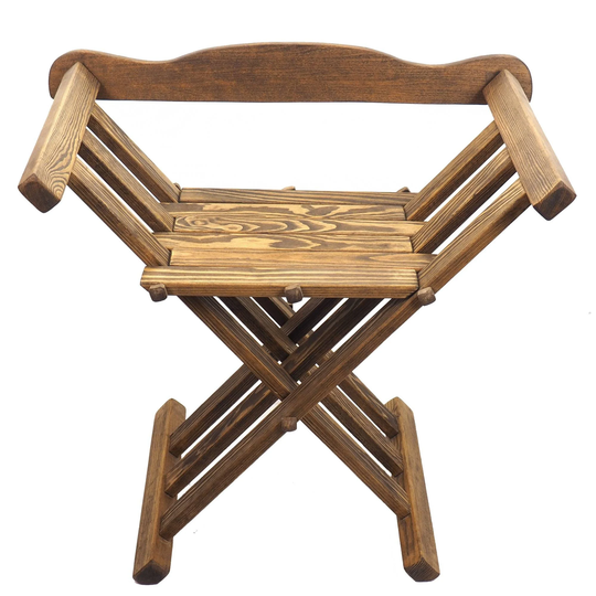 Old Dark Oak Color Wooden Medieval Viking Folding Chair With Back Support, Personalized