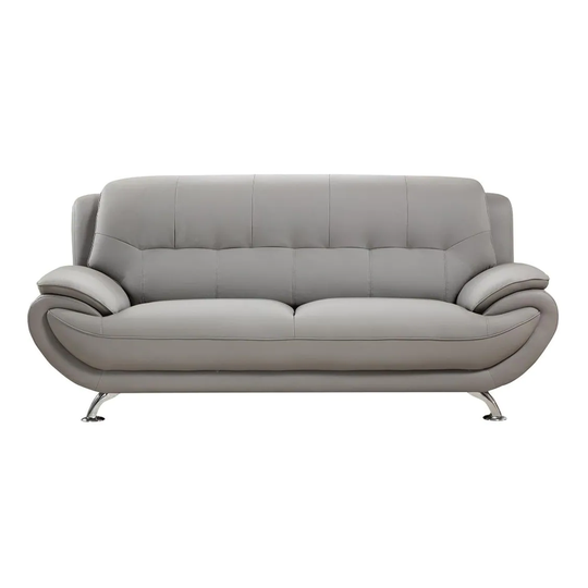 Leatherette Upholstered Wooden Sofa with Bustle Back and Stainless Steel Legs, Gray