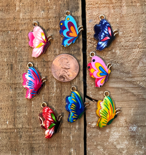 Colorful Raised Enamel Butterfly Charms, 25mm X 11.5mm Multi-Color Pendant For Necklace, Ridged Back, Children's Jewelry, 1 Piece