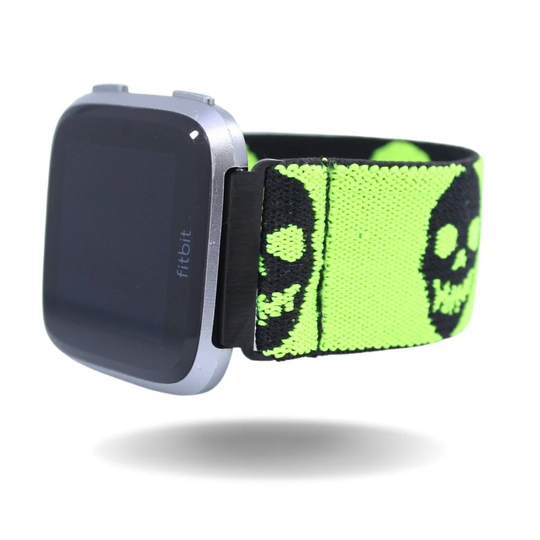 Elastic Fitbit Versa Watch Band - Fits 1, 2, Lite Neon Green Yellow Skulls | Gifts For Him Her Smartwatch Loop