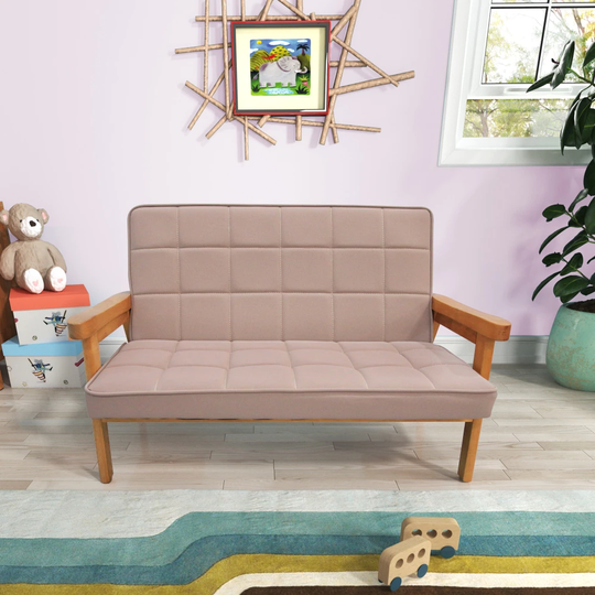 Modern Upholstered Sofa with Wood Armrest