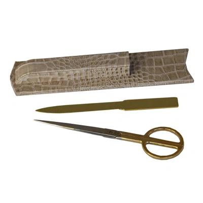 Everly Quinn Breeze Beige Italian Crocodile Leather Desk Organizer