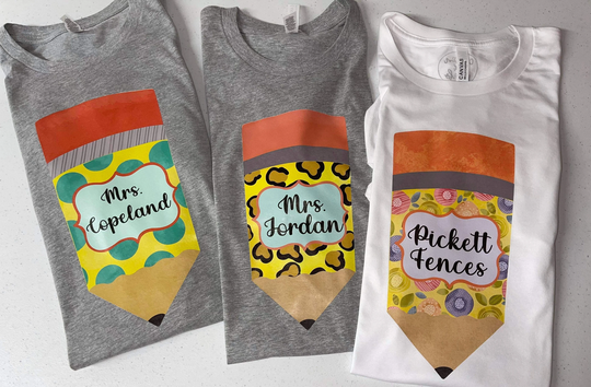 Personalized Pencil Teacher Shirt-Teacher - Polka Dot - Floral - Cheetah Print - Bella Canvas - Unisex Fit-Teacher Shirt - Free Ship