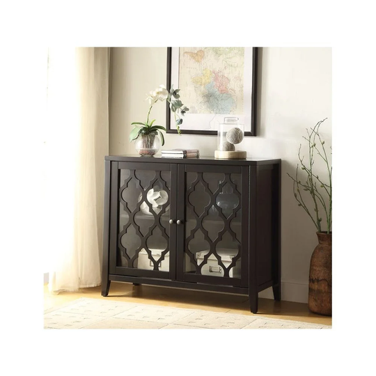 34" Ceara Sideboard Cabinet Side End Table Sofa Table Console Table with 2 Glass Door Storage&1 Shelf Inside