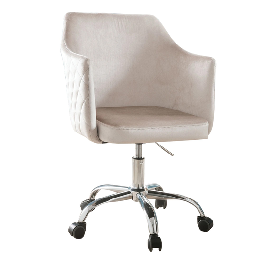 Velvet Upholstered Adjustable Office Chair with Metal Base, Beige