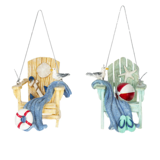 Tan & Blue Adirondack Beach Chairs Holiday Christmas Ornaments