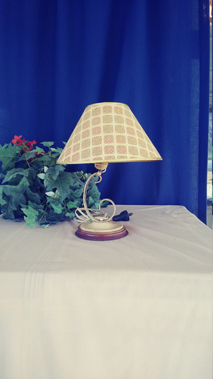 Vintage Metal Table Lamp With Fabric Shade. Mid Century Lamp
