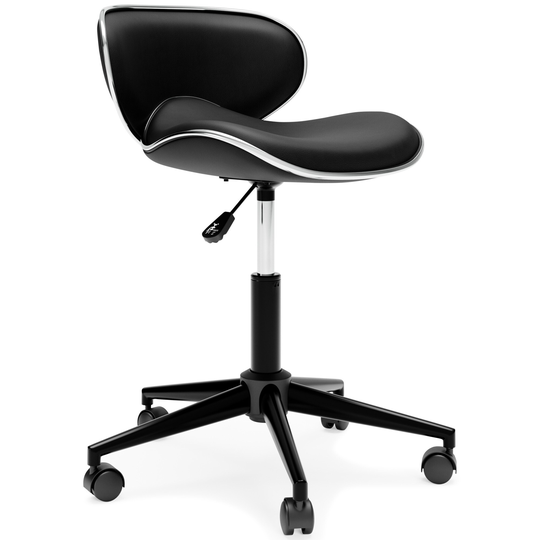Sia 18 Inch Swivel Modern Office Chair, Faux Leather, Metal Trim, Black