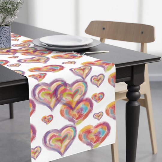 Valentines Day Table Runner/Heart Decor Purple Watercolor Rainbow