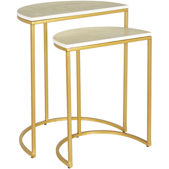 Set of 2 White and Brass Marble Nesting Tables 26"