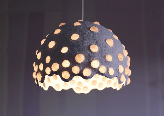 Paper Mache Pendant Light - White Recycled Paper Lampshade Pulp Translucent Hanging Lamp 30 cm/12'' Diameter