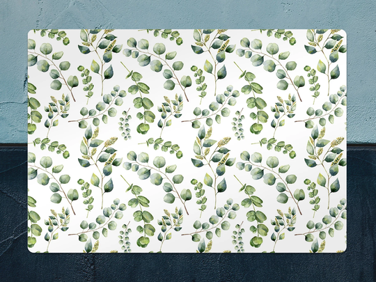 Eucalipto Chair Mat, White Vinyl Floor Green Protective Plants Splat Area Rug, Housewarming Gift, Splash Mat