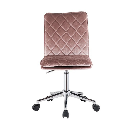 Velvet Upholstered Office Chair with Caster Wheels in Pink