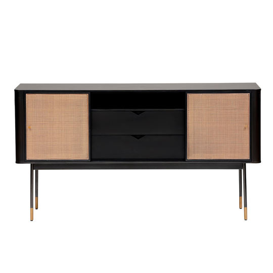 Miriam 59" Sideboard in Black with Natural Wicker