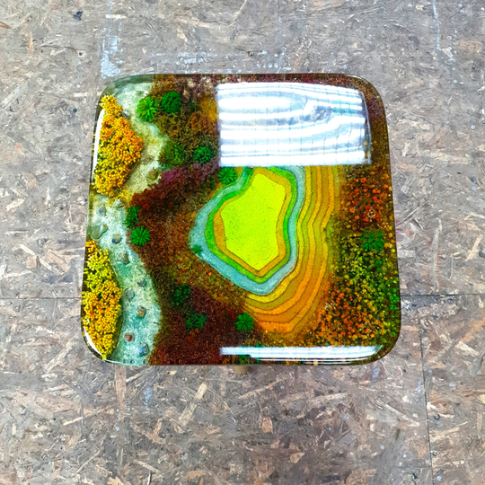 Terraces Landscape Resin Table, Unique Epoxy Coffee Custom Table, Lanscape