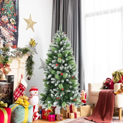 60'' H Green/White Cashmere Christmas Tree and Berries