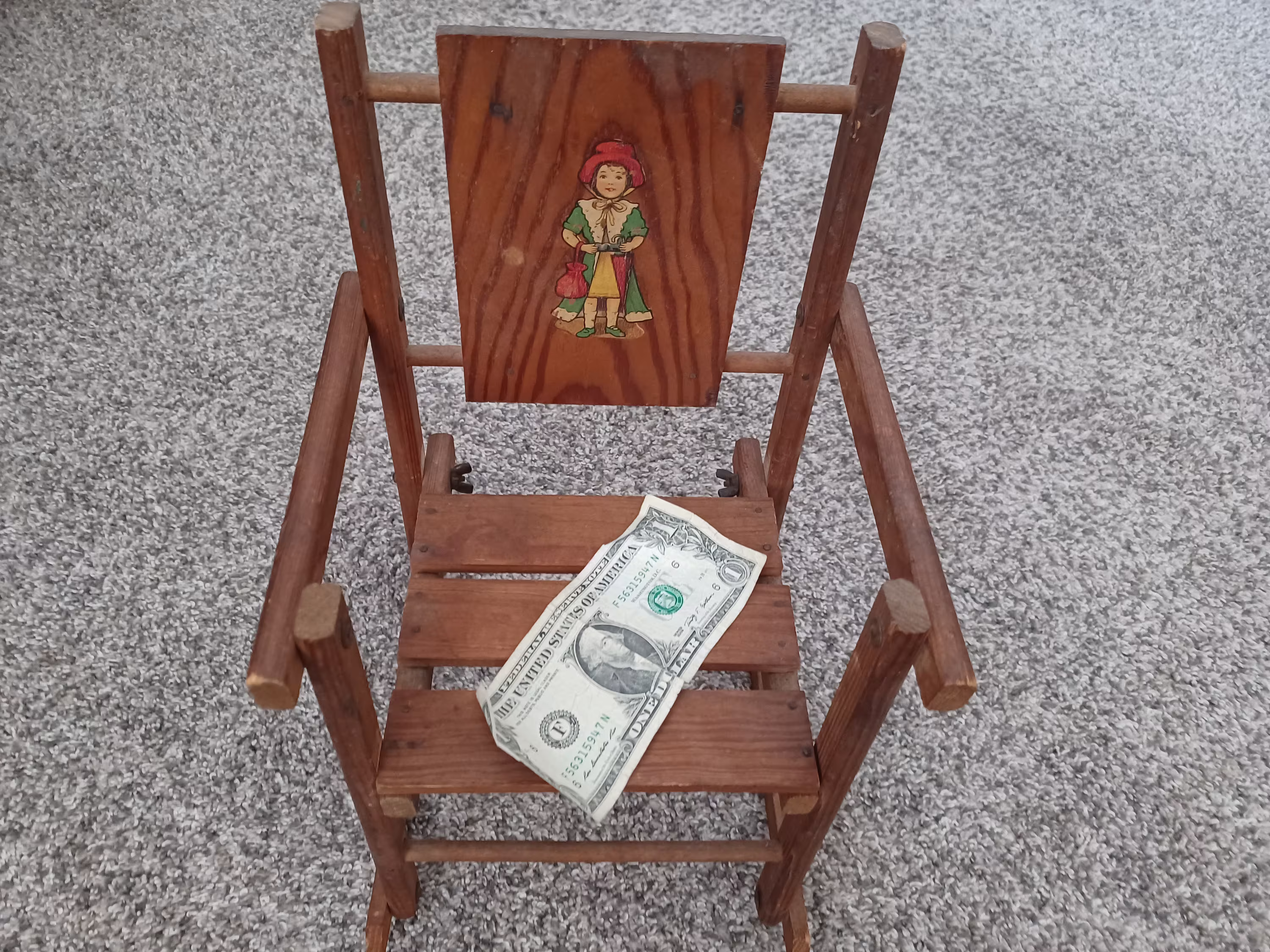 1930's Babydoll Toy Rocking Chair Folding Wood Put Away Rare Wooden Decal