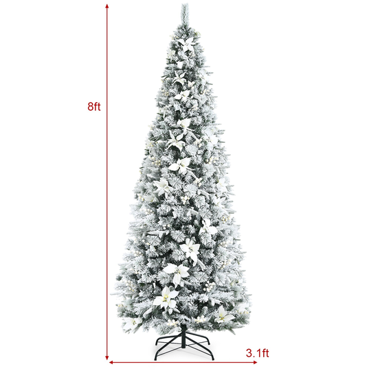 Artificial White Christmas Tree Pre Lit Snow Flocked Pencil Tree