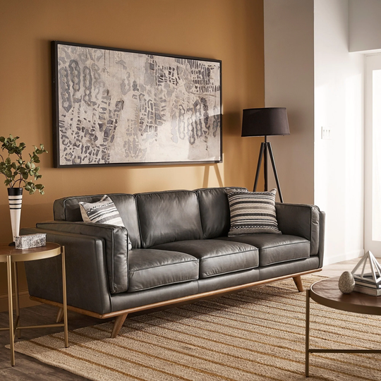 Strick & Bolton Del Ray Grey Oxford Leather Sofa