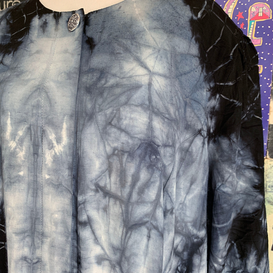 Gothic Tie Dye Maxi Dress Vintage 1980S Long Sleeve Loose Drop Waist Navy Blue Black Grungy Boho Hippie Altered Diy Plus Size 22 Xl Xxl