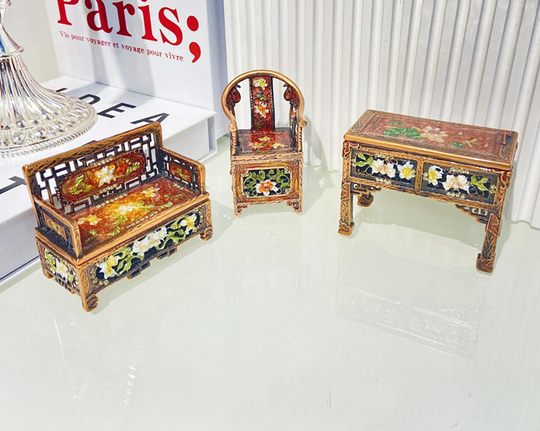 Enamel Sofa Trinket Box, Hand Painted Desk Treasure Chest Jewelry Chair Figurine Metal Handmade Unique Gift Box