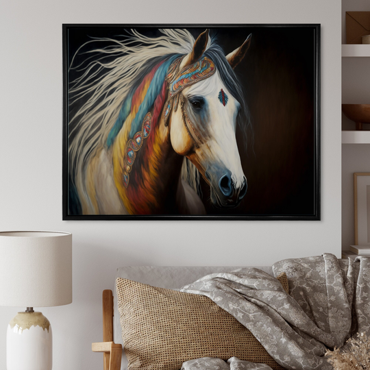 Designart 'Colorful Native American Horse V' Modern Framed Canvas Art Print