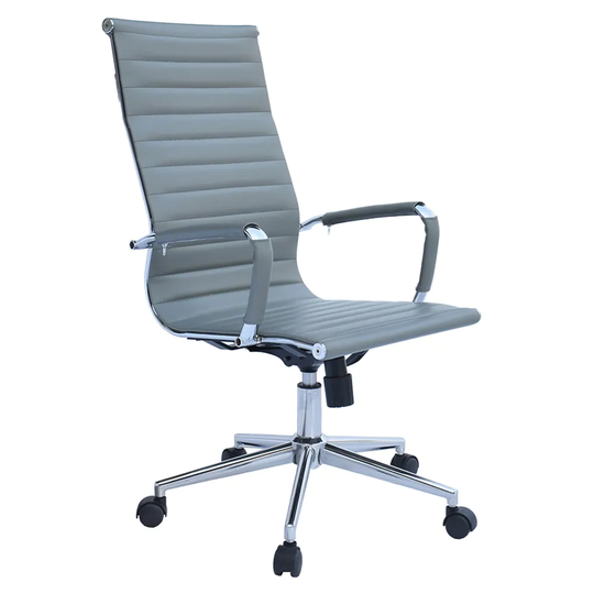 Modern High Back Office Chair Ribbed PU Leather Tilt Adjustable Conference Room Home