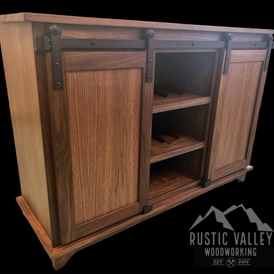Natural Walnut Sliding Wine Bar, Liquor Cabinet, Buffet, Console, Storage, Modern, Sideboard, Solid Wood Furniture