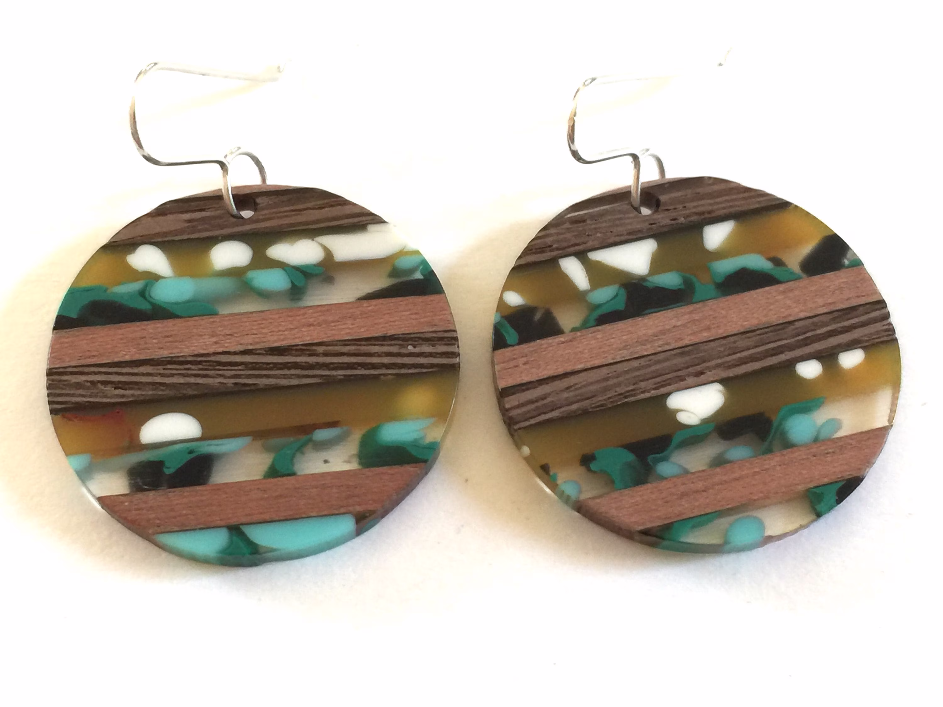 Wood Resin Earrings Dangle Earth Colors Stripe Confetti Statement Jewelry Wooden Block Color Unique Circle Drop Earring Jewelry