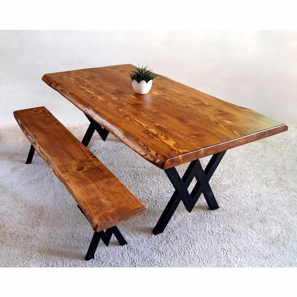 Modern Farmhouse Table, Solid Dining Handmade Custom Rustic Size Wood Kitchen Table With Metal Legs