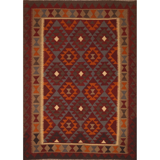Multi-Color Kilim Oriental Area Rug Flat-weave Reversible Wool Carpet - 5'3" x 6'7"