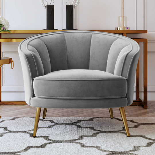 Modern Velvet Accent Barrel Chair Upholstered Armchair Vanity Chair