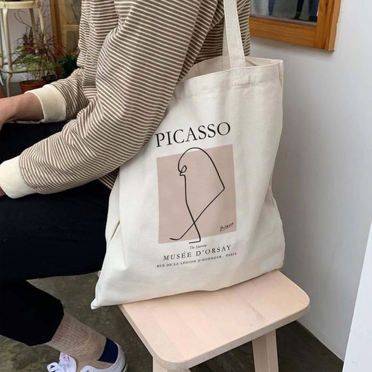 Mzshop - Picasso The Sparrow Eko Bag Beach Natural Colour Environment Friendly Cotton Shopping Art Tote