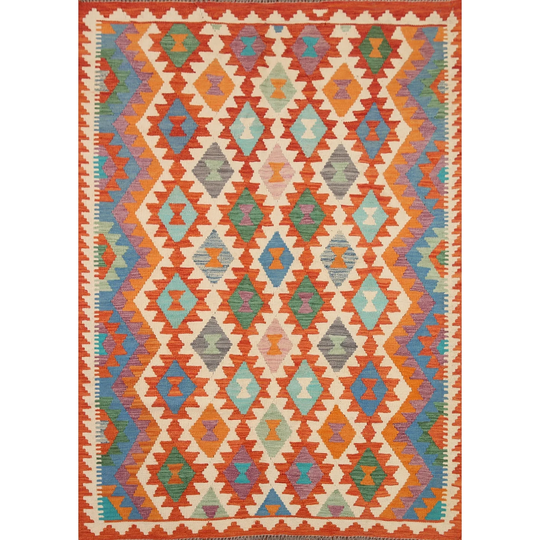 Colorful Kilim Oriental Area Rug Flat-weave Wool Carpet - 5'1" x 6'5"