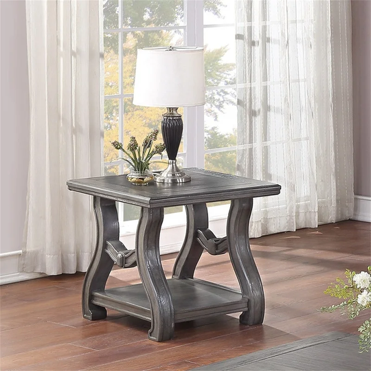 Wood End Table,Side Table with Open Shelf for Livingroom,Sliver