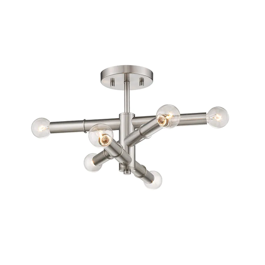 Satin Nickel Modern 6 Light Semi Flush Sputnik Ceiling Light