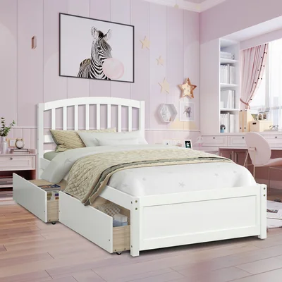 Brinn Solid Wood Twin Platform Bed with 2 Drawers